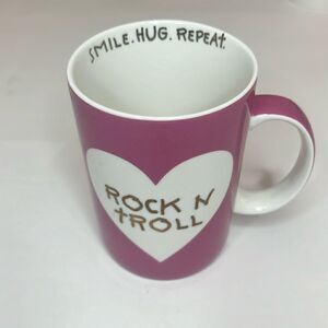 Betsy Johnson XOX Coffee Cup Rock N Troll Smile Hug Repeat 2 1/2 Cup Pink White
